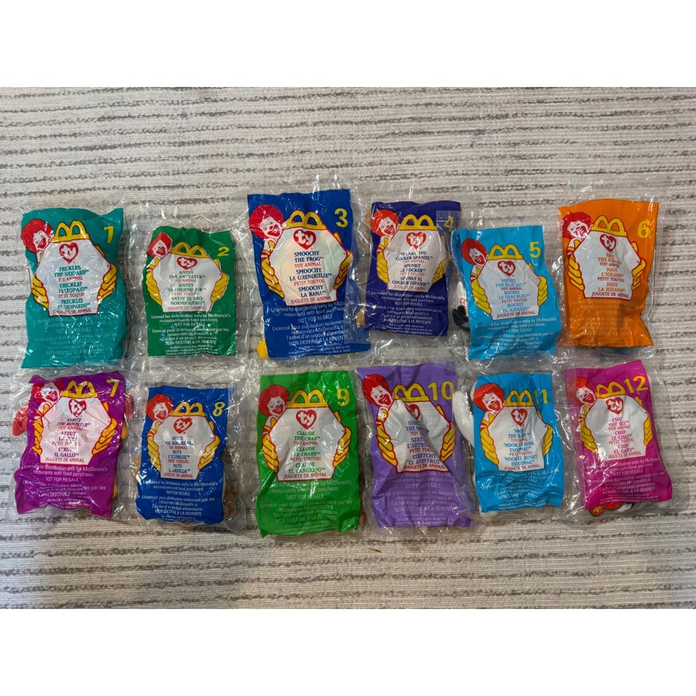 1999 McDonalds Teenie Beanie Babies Full Set 1-12 Ty Plush Toys Sealed